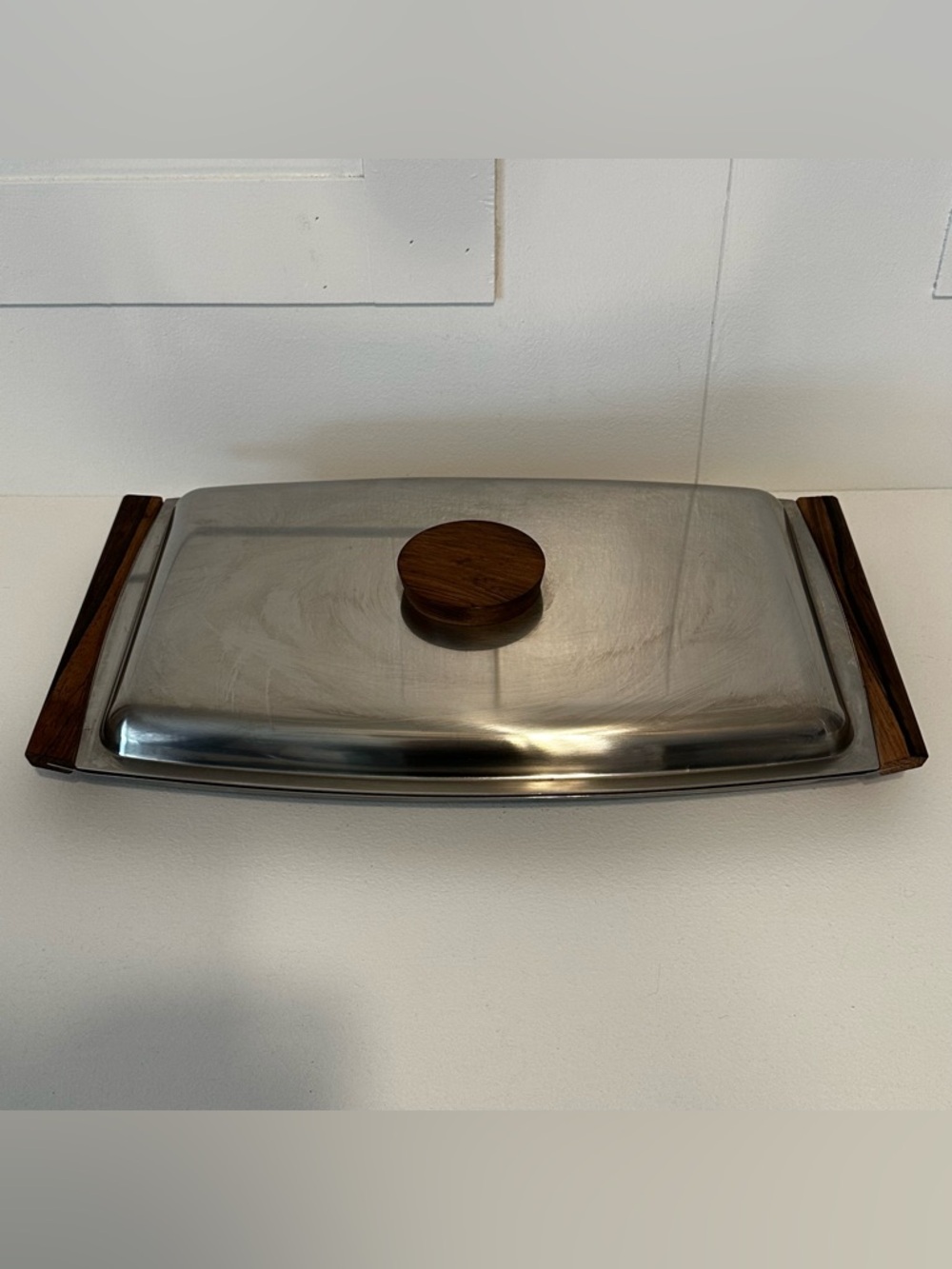 STELTON MCM Danish Stainless Steel Rosewood Bar Serving Tray 16.5x10”